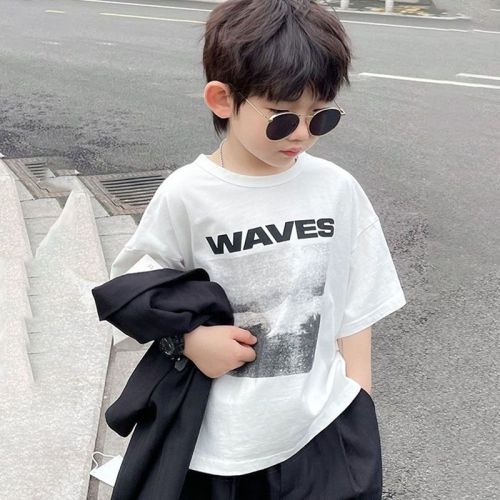 Boys' short-sleeved 2023 summer new children's personality loose T-shirt Japanese and Korean baby cotton top casual trend