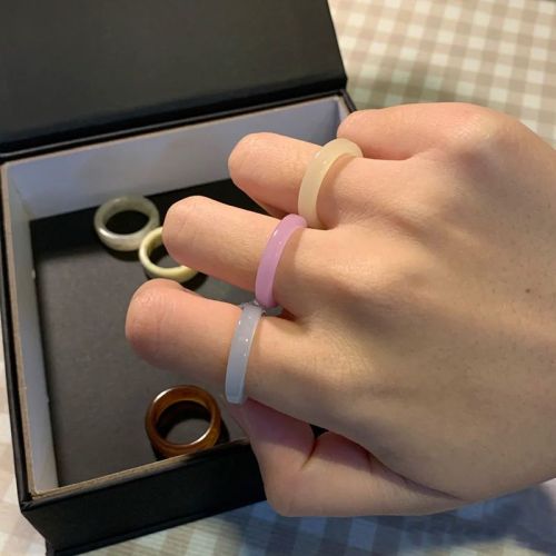 Sweet pure desire cute ins ring campus style simple tail ring fresh resin washable plain ring ring ring