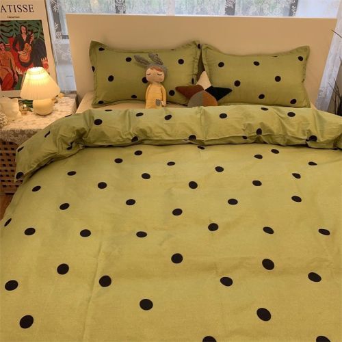 Home textile fashion polka dot green bedding four-piece set double quilt cover female bed sheet quilt single dormitory three-piece set