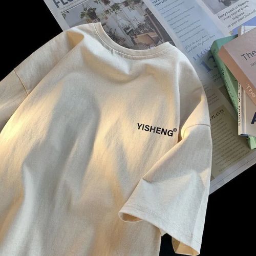 100% cotton summer simple letter printing short-sleeved t-shirt men and women ins loose Hong Kong style all-match top couple models