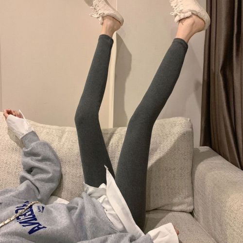 Gray leggings women's 2023 new outerwear autumn and winter elastic thin legs tight-fitting warm high-waisted pants