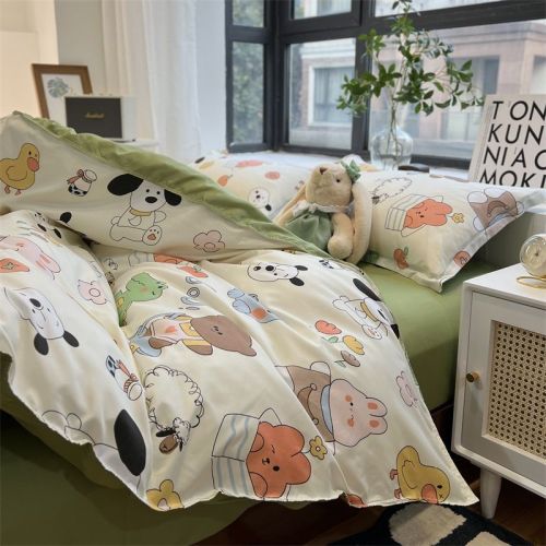 Ins children's cute cartoon animal party bedding four-piece set student dormitory bed linen quilt cover three-piece set