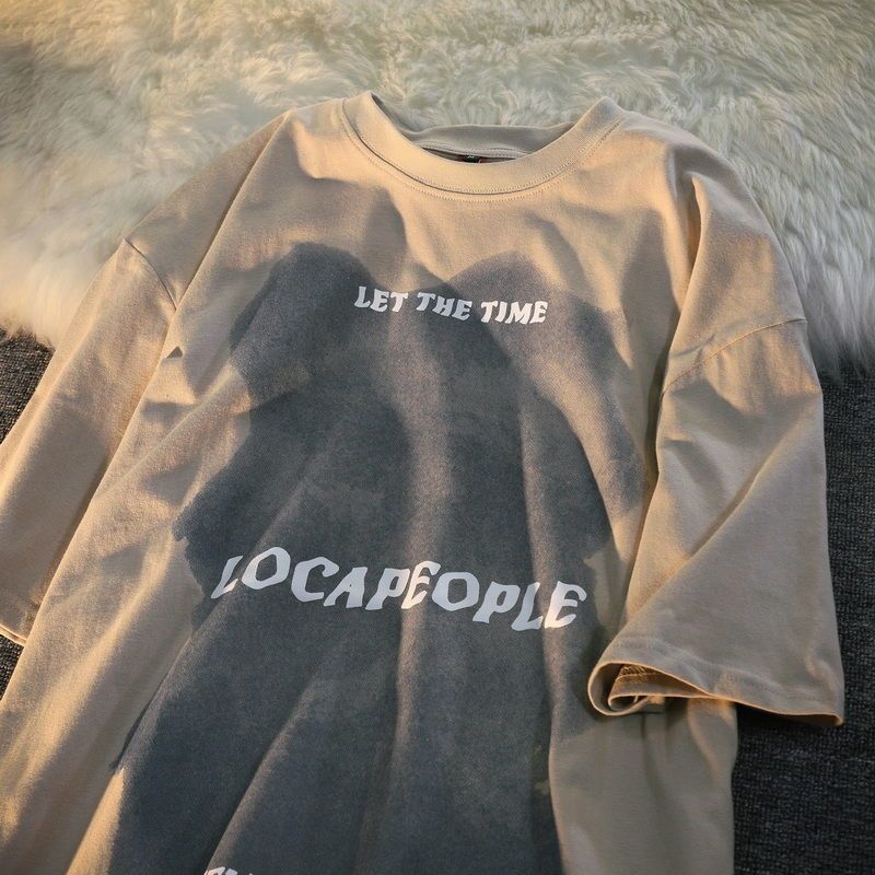 100% cotton European and American street printing short-sleeved t-shirt men's loose all-match casual ins half-sleeved couple T-shirt