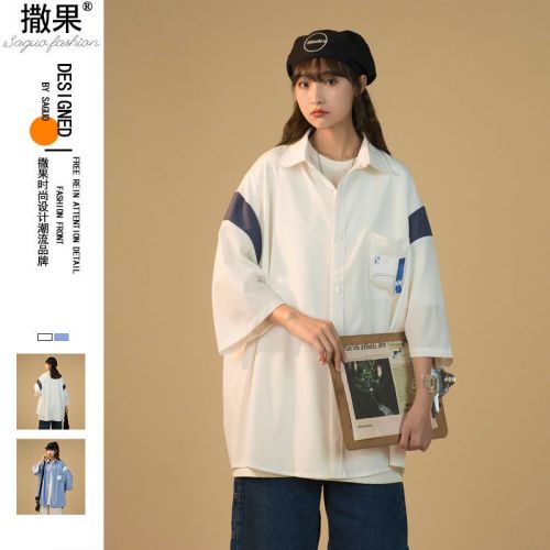 Japanese summer design sense niche shirt short-sleeved men and women loose trend casual couple shirt Harajuku jacket