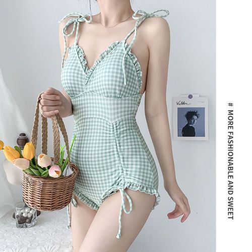 Girls' swimsuit female summer one-piece cover belly slimming student super fairy ins style open back small chest hot spring sexy sweet outfit