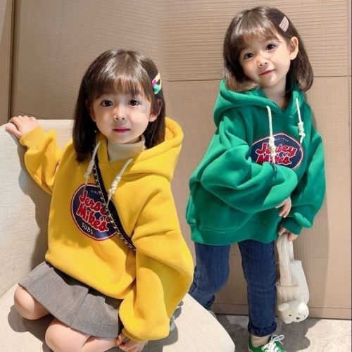 Children's baby fleece hooded sweater style  autumn and winter new boys and girls tops foreign style warm sweater