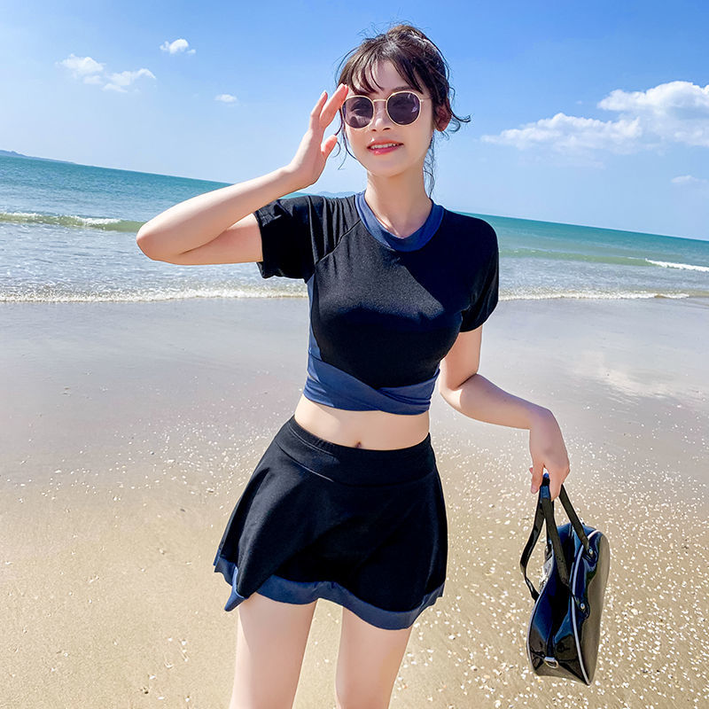 Swimsuit women's split body cover belly showing thin small chest gathered conservative student skirt hot spring bikini sexy ins super fairy