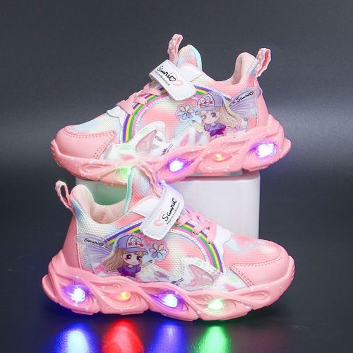 Children's shoes with lights 2023 spring, summer and autumn new mesh breathable children's sports shoes for children and girls casual shoes