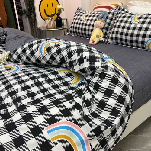 Nordic style small plaid rainbow quilt cover four-piece single student dormitory bed sheet quilt cover three-piece bedding