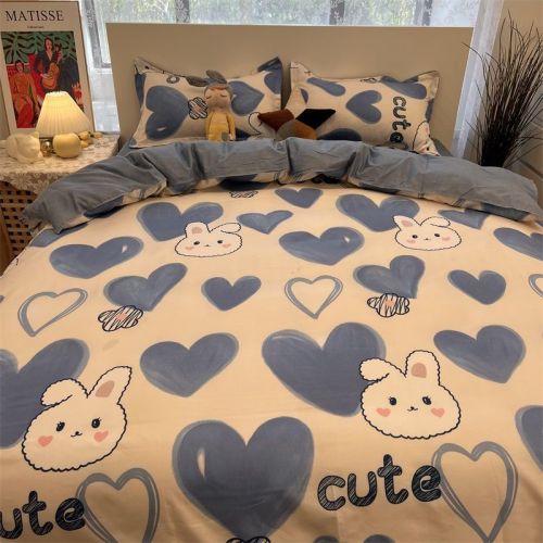 Cute cartoon miya blue love thin literary bed sheet four-piece set bedroom upper and lower bunk single quilt cover three-piece set