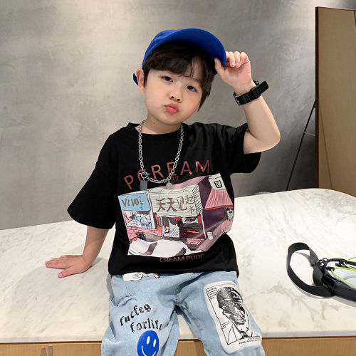 Children's clothing boy's short-sleeved T-shirt  summer new foreign style children's top baby cotton t boy handsome half-sleeved