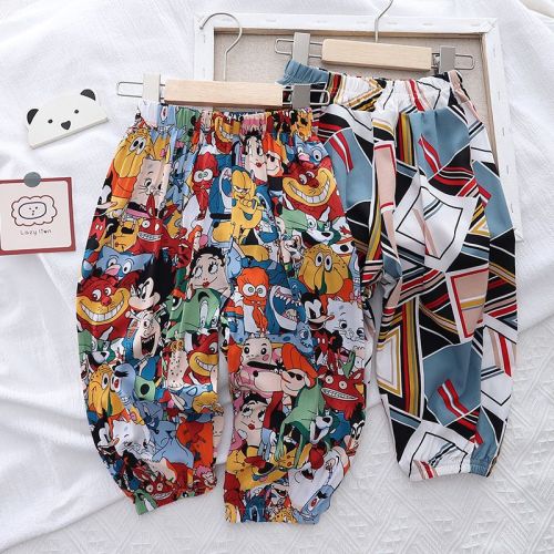 Boys' anti-mosquito pants children's summer clothes thin section ice silk trousers baby summer new lantern pants middle and small children's pants tide