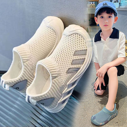Boys' sports shoes 2023 summer new hollow single mesh children's breathable mesh shoes middle and big children's soft-soled running shoes