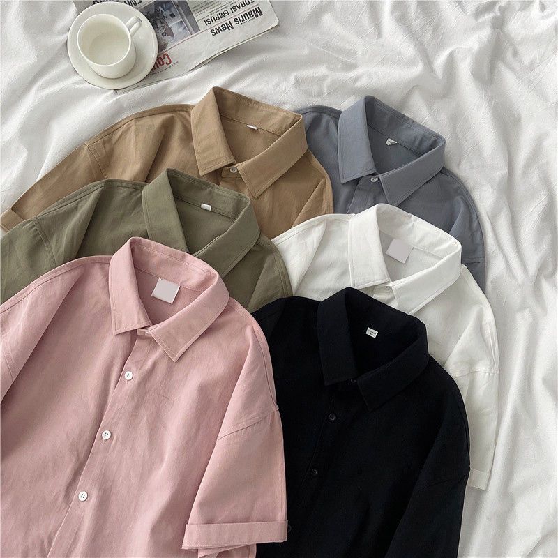 Short-sleeved shirt women's loose Korean version all-match Japanese new top summer solid color outerwear large size 200 catties shirt