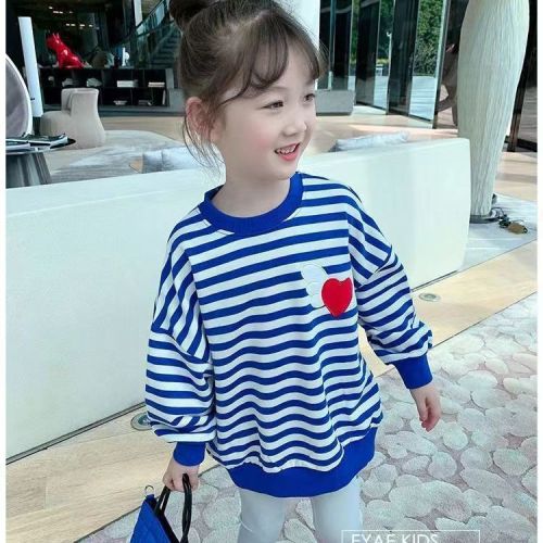 Girls sweater spring and autumn style  autumn new children's baby foreign style long-sleeved fried street striped thin top