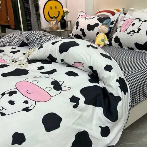 Dream is cute cartoon wind cow quilt cover four-piece set double bedding student dormitory bed sheet three-piece set