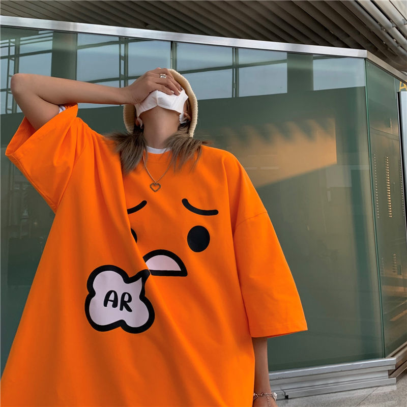 Creative fun cartoon expression bag short-sleeved t-shirt male and female couple half-sleeved loose summer ins top 100% cotton