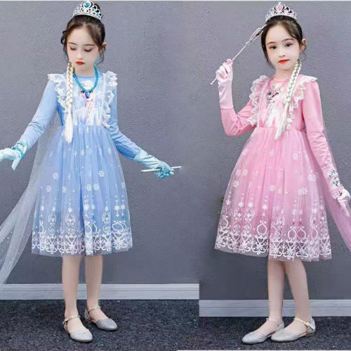 Girls summer new Aisha princess long-sleeved autumn and winter children's fluffy gauze skirt Aisha princess dress foreign style