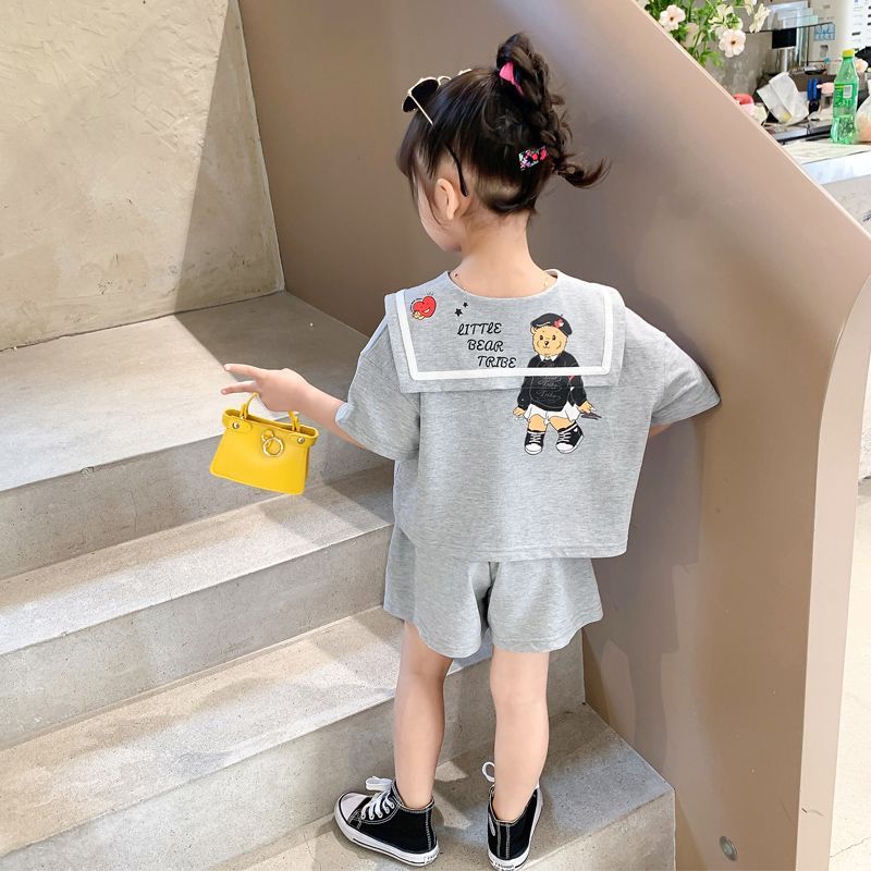 Girls' suit summer dress 2023 new trendy girl anime cartoon summer princess style short-sleeved shorts two-piece set