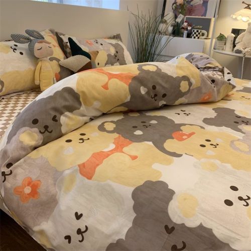 Ins wind cartoon cute bear quilt cover bedding four-piece bed sheet student dormitory single double three-piece set