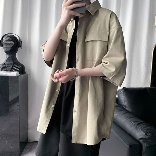 Summer shirt men's short-sleeved student Korean style trendy handsome tooling shirt men's Hong Kong style ruffian handsome casual all-match top