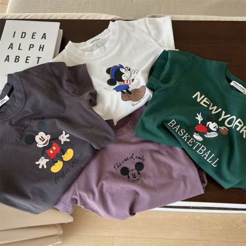 100% cotton children's clothing boys and middle-aged children  summer new Korean version thin section cartoon printing short-sleeved T-shirt