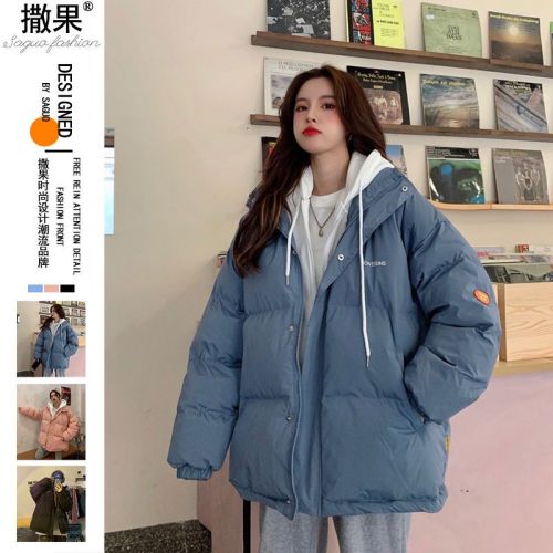 Cotton clothing women's  winter new Korean version fake two-piece thickened bread jacket female student trend hooded cotton jacket