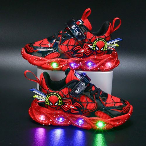 Children's sneakers with lights Spiderman 2023 spring and autumn new mesh breathable boys' shoes middle and small children's shoes