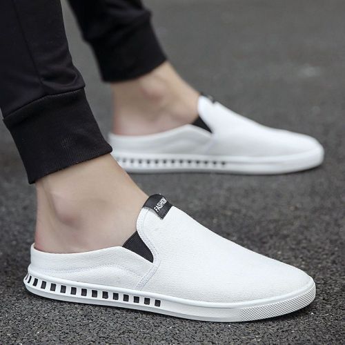 Men's shoes  summer new half slippers men's breathable trendy small white board shoes men's slip-on lazy canvas shoes