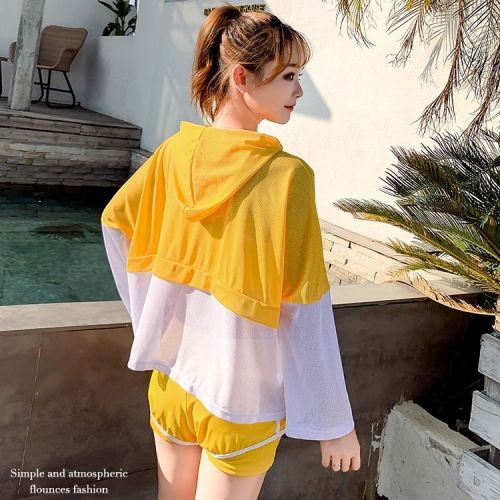Hot spring swimsuit women show thin cover belly conservative Korean ins small chest fairy fan student split bikini three-piece set