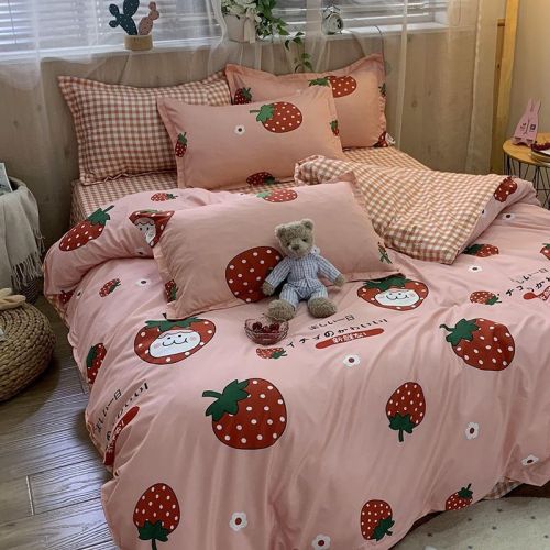 Dream is ins wind strawberry quilt cover four-piece student dormitory bed sheet three-piece set single double quilt cover bedding