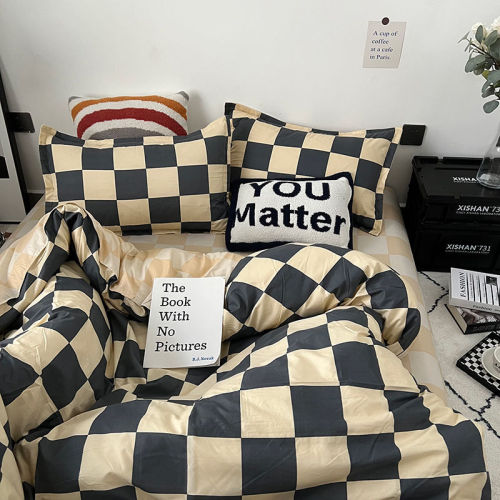 Nordic minimalist style Mika square plaid quilt cover four-piece set bedding single dormitory bed sheet three-piece set