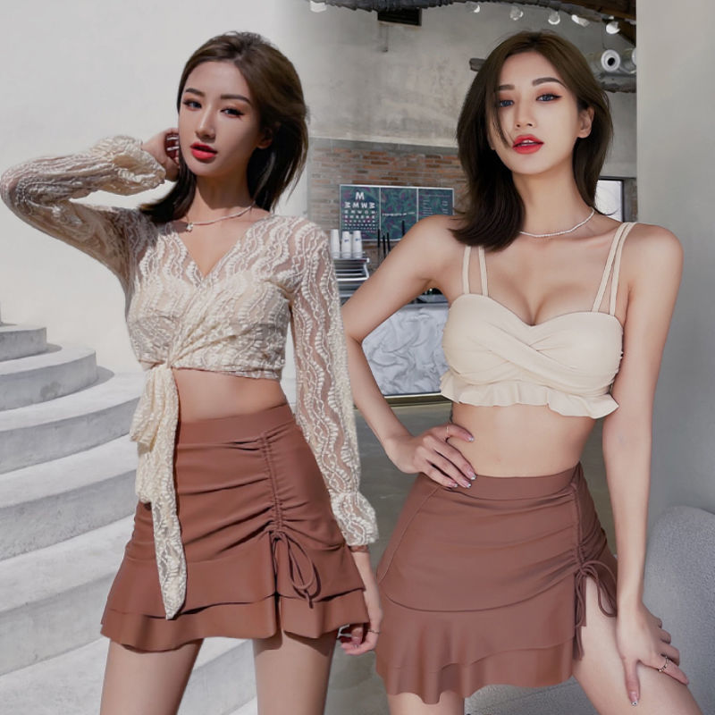 2022 New Hot Spring Swimsuit Women's Covering Belly Showing Thin Fragrance Conservative Split Bikini Pure Desire Vacation Swimsuit
