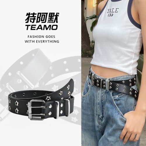 Belt women's waist chain double-breasted hole punk style metal buckle rivet overalls belt summer skirt babes belt women