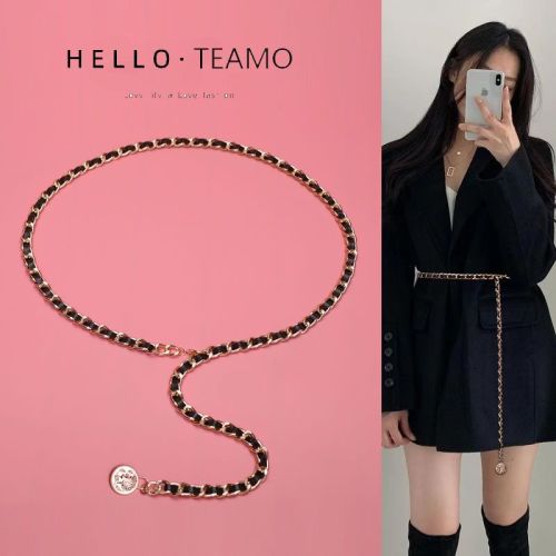 Belt female fine decorative metal chain black waist chain accessories summer small fragrance with suit skirt small belt chain