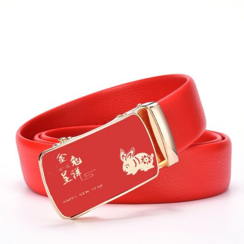 New Year of the Rabbit zodiac year red belt men's automatic buckle new belt ethnic style gift youth trousers belt