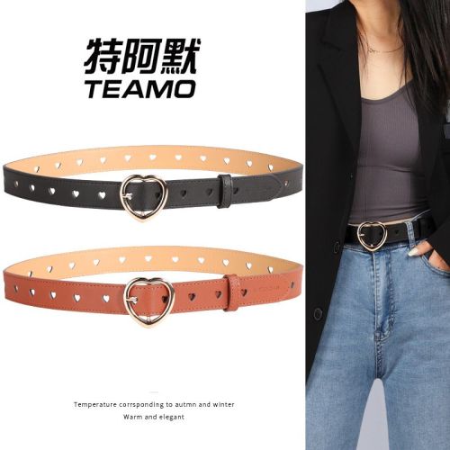 Hollow-out punching-free belt women's Korean version of the trendy pin buckle casual decoration ladies' belt simple Korean version of the all-match belt for women