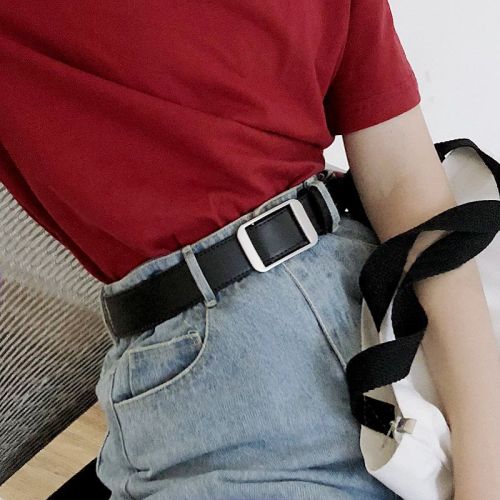 Internet celebrity new uzzlang belt female simple and versatile Korean retro simple ladies wide chic belt bf black