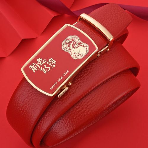 [Top layer of cowhide] red belt for men and women in the year of the rabbit in the year of birth