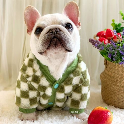 Fadou winter dog clothes autumn and winter models warm thick plus velvet cardigan antifreeze bulldog hair checkerboard tide