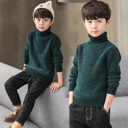 Boys' sweater thickened high collar winter 2020 new children's pullover sweater big boy chenille casual Korean version