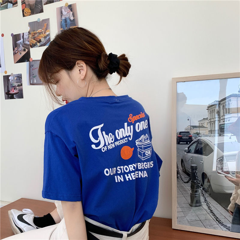 Cotton short-sleeved t-shirt female 2022 new Hong Kong style net red ins Korean version lazy style loose all-match student top trend