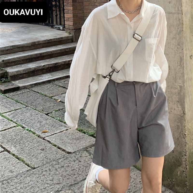 Suit shorts wide-leg pants high waist thin loose five-point pants casual a-line female summer thin section ins