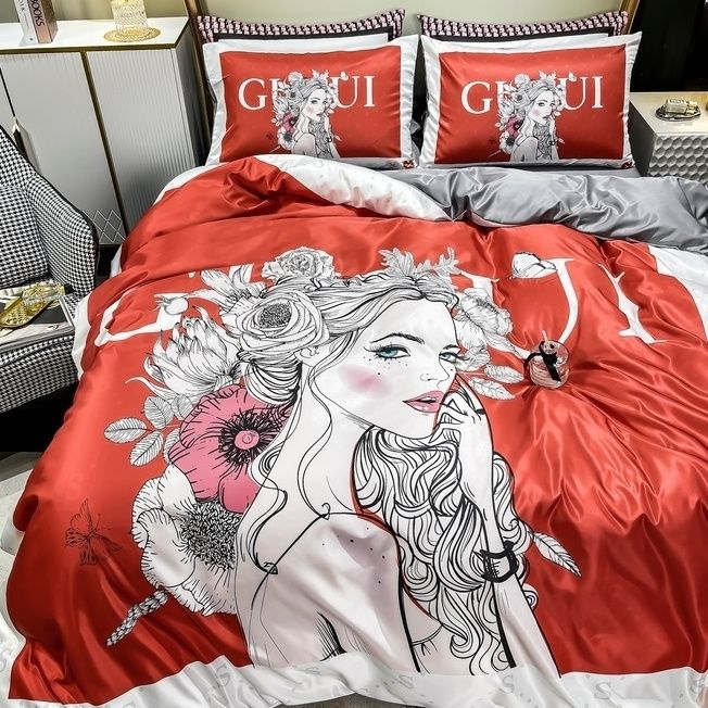 Nordic light luxury ice silk four-piece set summer tencel naked sleeping silk slippery bed sheet quilt cover quilt cover tide brand bedding