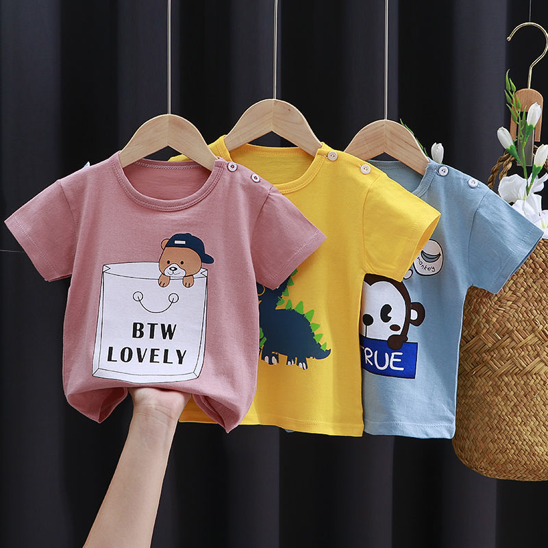 Baby short-sleeved t-shirt summer cotton baby top children's short-sleeved T-shirt boys and girls bottoming shirt half-sleeved summer dress