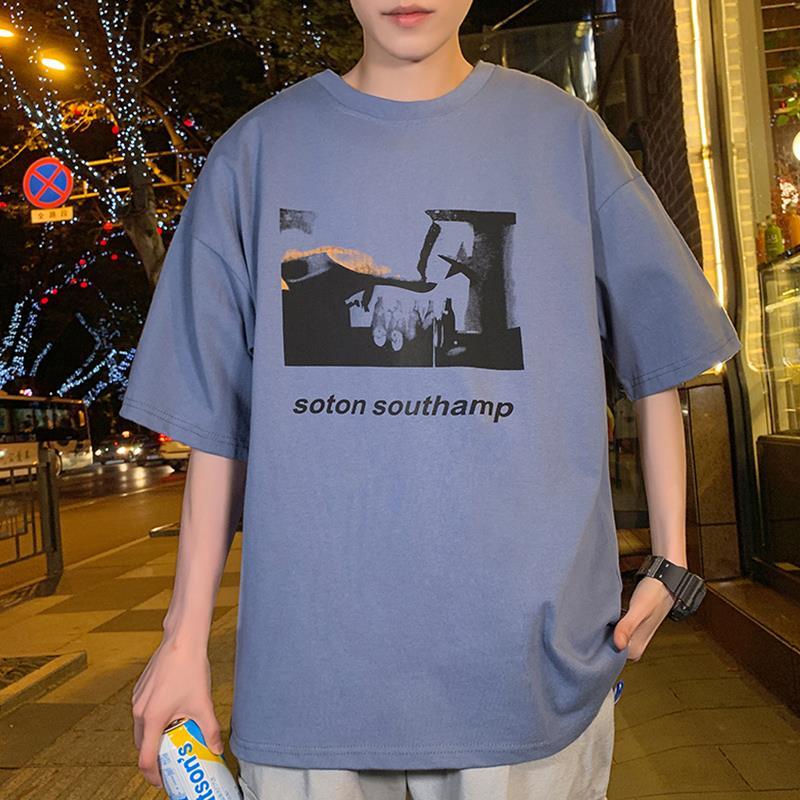 Hong Kong style short-sleeved T-shirt men's ins net red tide brand loose simple personality fashion all-match trendy student super hot cec