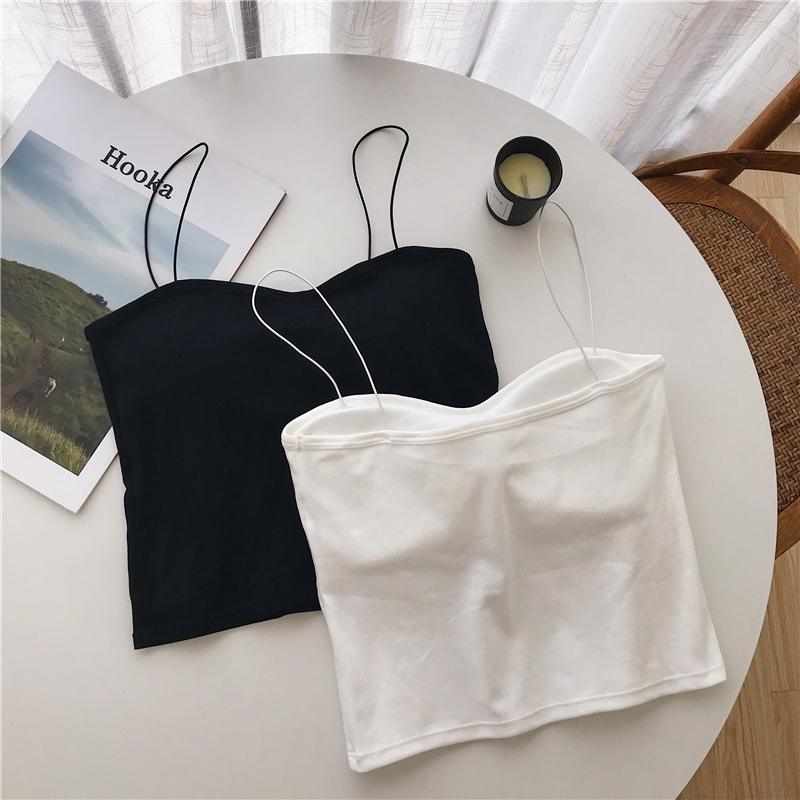 Real shot Thin sling inside short section with chest pad slim fit all-match underwear strapless vest top