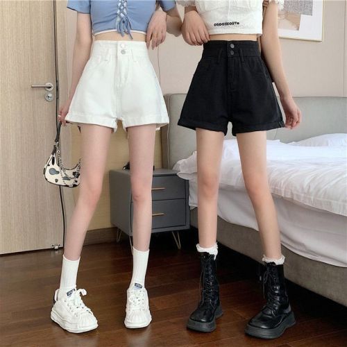 High-waist denim shorts women's summer thin section  new loose and thin A-line curly wide-leg hot pants high street tide