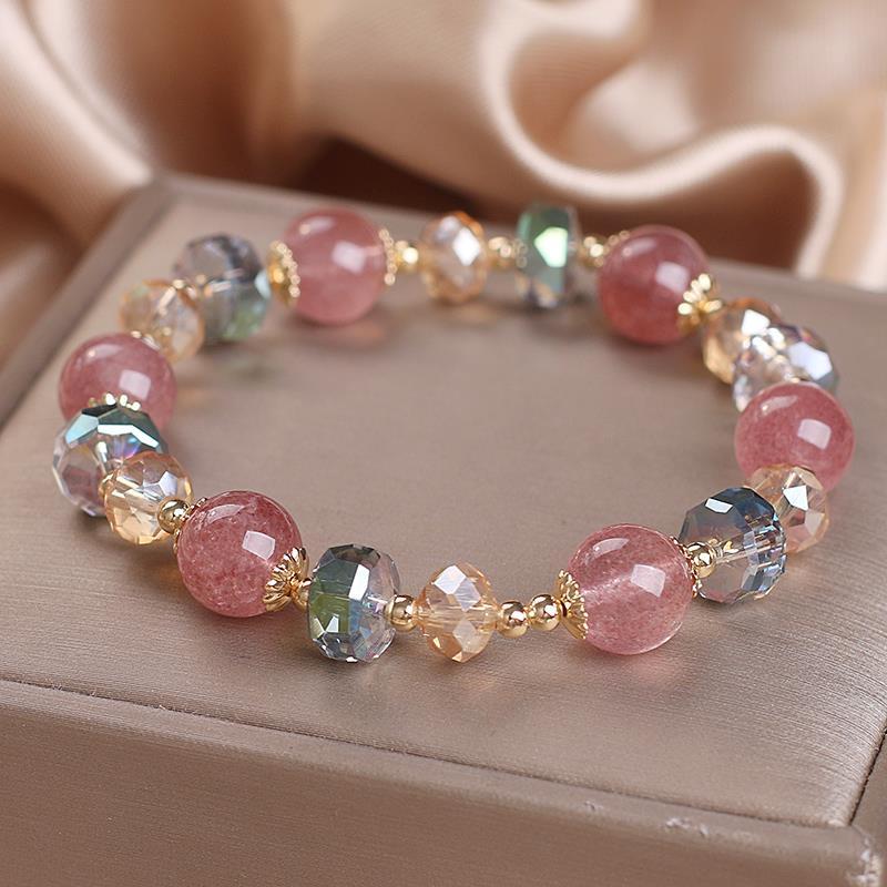 Peach Blossom Transshipment Strawberry Crystal Beaded Bracelet Female Simple and Fashionable Crystal Bracelet for Classmates and Girlfriends Gift Bracelet