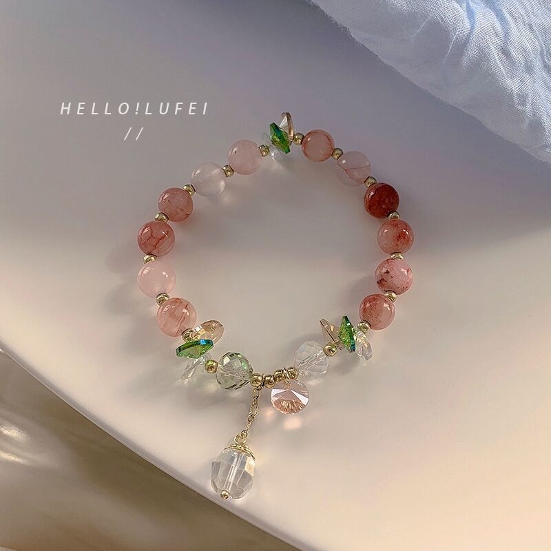 Korean pink crystal bracelet girls summer net red girls girlfriends bracelets ins niche design temperament jewelry